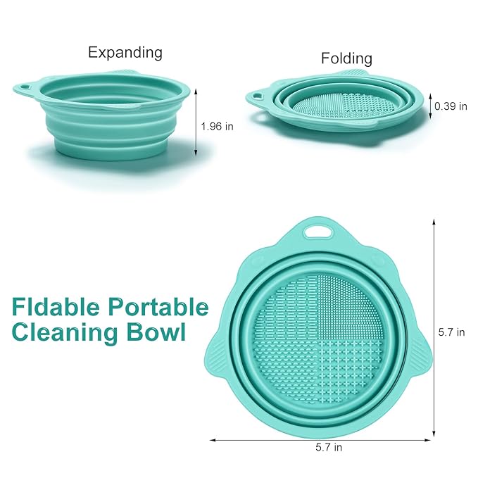 Makeup Brush Cleaner, Etercycle Foldable Silicone Brush Cleaner Bowl Srubber, Portable Washing Tools for Makeup Brush,Powder Puff,Sponge (Green)