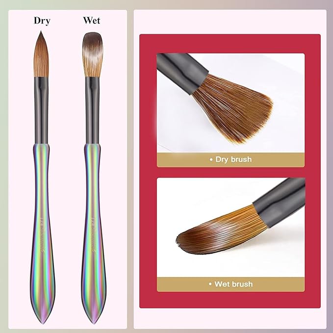 DAIXIANGER 4Pcs Professional Acrylic Nail Brush Set, Size 6/8/10/12, Holographic Gradient Handle Nail Brushes for Acrylic Application Powder & Nail Extension, Nail Carving Tools for DIY Home Salon