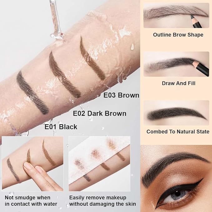 Eyebrow Pencils for Women with Sharpener, 6Pcs Hard-Core Wooden Eye Brow Eye Liner Pencils for Beginner Makeup, Waterproof & Sweat-Proof (6Pcs-Black)