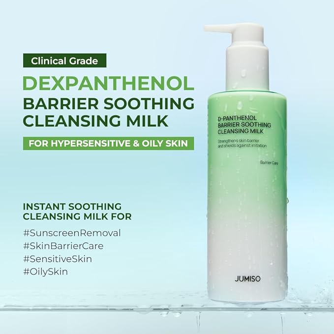 JUMISO D-Panthenol Barrier Soothing Cleansing Milk (10.14oz) | Hydrating Milk Cleanser for Sensitive Oily Skin | Barrier Repair Makeup Remover with Ceramides & Azulene | Non-Stripping Face Wash