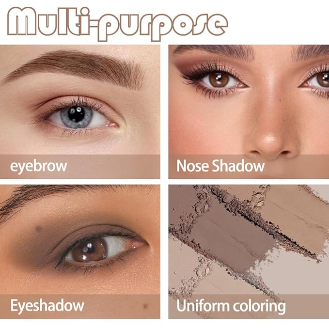 Eye Brow Powder Palette with Mirror for Women, Brown Eyebrow Powder Kit with Brush, Long-Lasting 3 Colors Brow Palette, Filler for Full, Defined Natural Brows Shaping (02)