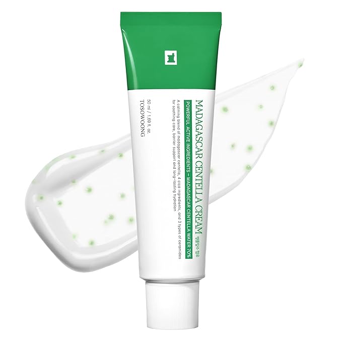 TOSOWOONG Madagascar Centella Cream, 706,580ppm Madagascar Centella Asiatica, Moisturizer, Rapid Soothing, Deep Hydration with Cica Complex, Skin Barrier Repair, Irritation Relief, 50ml / 1.69 fl. oz.