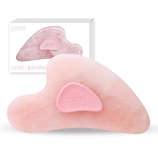 PMD Beauty Gua Sha Facial Tools - Massaging, Sculpting and Depuffing Guasha Tool for Face with Rose Quartz and Silicone Grip - Reduce Tension & Inflammation