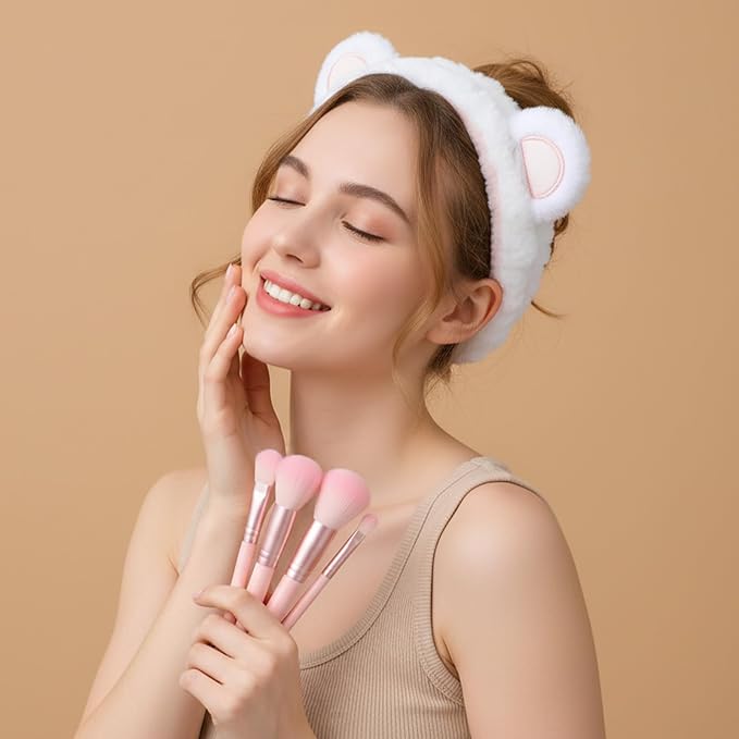 DOPENSPI 3Pcs Face Wash Headband with Wrist Towels, Soft Elastic Bear Ears Spa Headband Face Wash Hair Band Wristband Makeup Headbands for Women Skincare Bath Shower