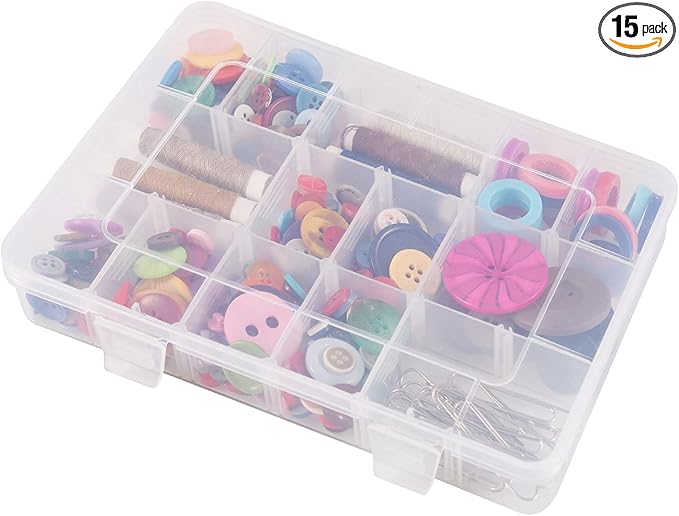 Exptolii 18 Grids Plastic Organizer Box with Dividers, Clear Compartment Container Storage for Beads Crafts Jewelry Fishing Tackles, Size 7.9 x 6.2 x 1.2 in