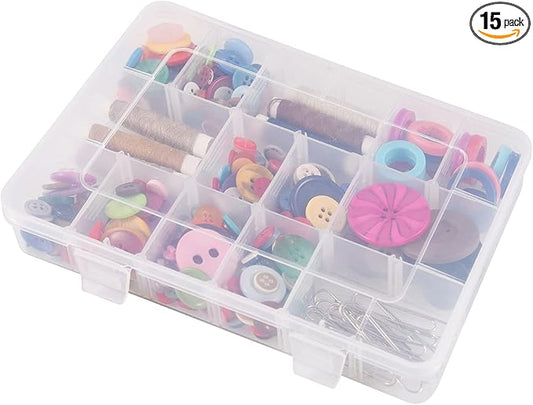 Exptolii 18 Grids Plastic Organizer Box with Dividers, Clear Compartment Container Storage for Beads Crafts Jewelry Fishing Tackles, Size 7.9 x 6.2 x 1.2 in