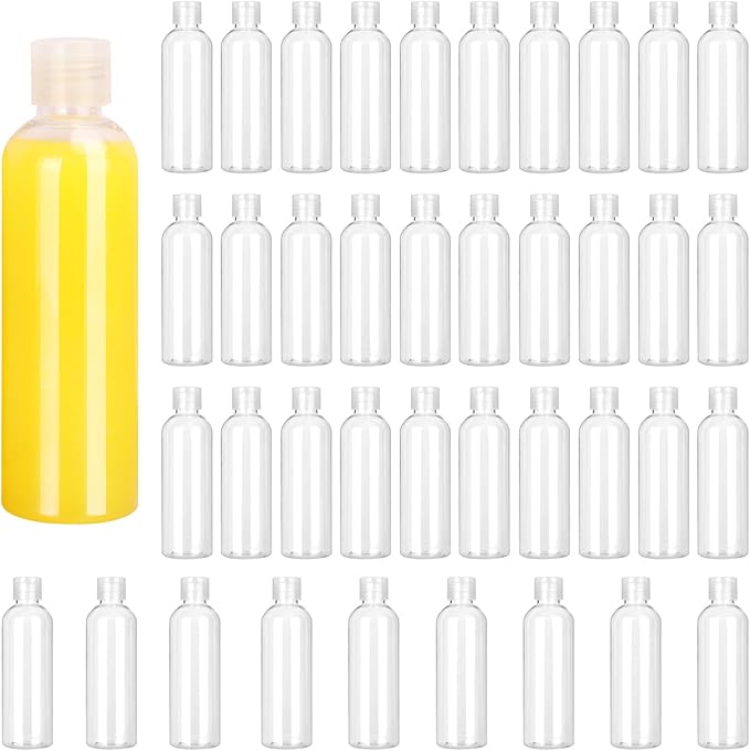 KUKLIPJIM 40 Pack 7 oz Plastic Bottles with Caps, Clear Flip Top Empty Bottles, Cosmetic Containers for Lotion and Shampoo, Travel-Friendly Bottles, BPA-Free for Liquids and Personal Care?200ml