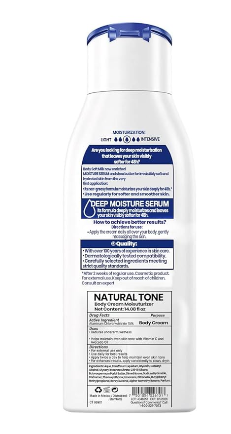 ivea Tono Natural Crema Corporal Even Skin Natural Tone Body Lotion – Crema Aclarado Natural Formula Made in Mexico Vitamin C Helps Reduce Dark Spots & Brighten Dull Skin –14oz