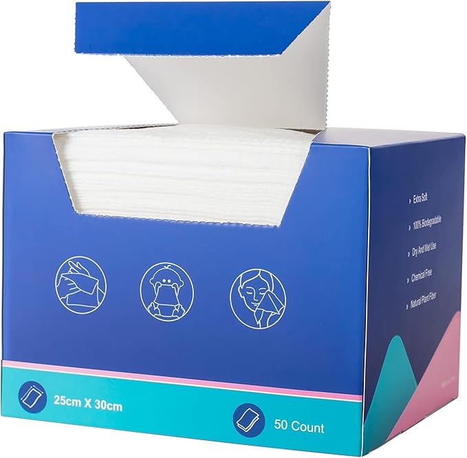 Atitifope Disposable Face Towels,50 Counts/Box - Soft & Lint-Free Facial Cleansing Wipes for Makeup Removal,Travel & Home Use