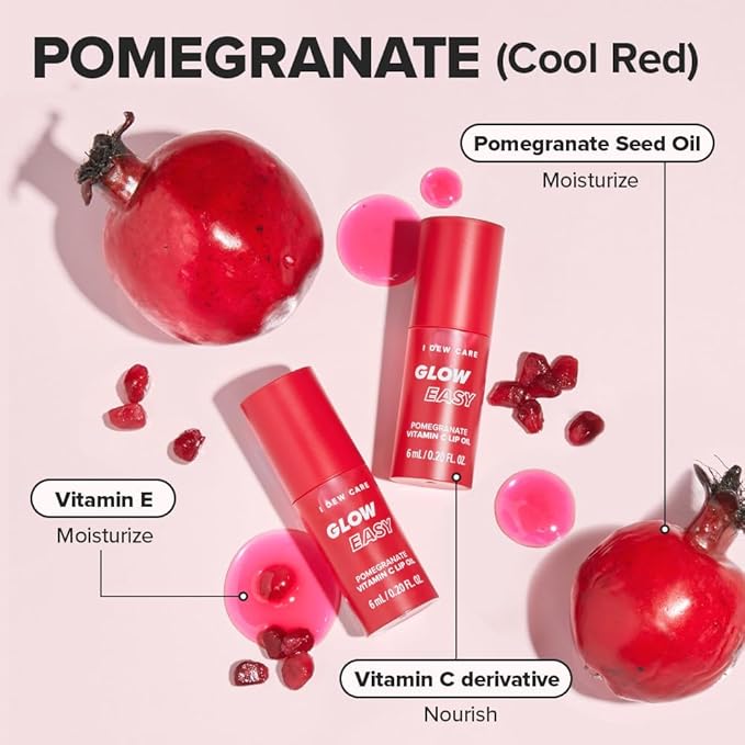 I DEW CARE Lip Gloss - Glow Easy Pomegranate | Jojoba Seed Oil, Vitamin C, Pigmented Glossy Stain, Hydrating, Korean Makeup, Pink Color, Moisturizing, Nourishing Crystal, 0.20 FL Oz