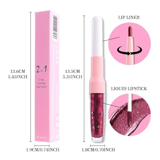 evpct Dark Purple Red Metallic Glitter Lip Liner and Lipstick Combo Lip Gloss Stain Set Makeup for Women Long Lasting Waterproof 24, Non Stick Cup Metal Shine Shimmer Iridescent Liquid Lipstick 26