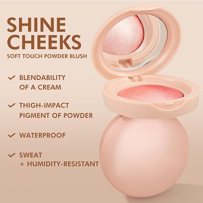 XngQuJoy Baked Highlighting Blush, Soft Pinch Glitter Powder Blush, Natural Finish, Buildable Color, Long Lasting Complexion, Shape, Contour & Highlight for All Skin Tones (F)