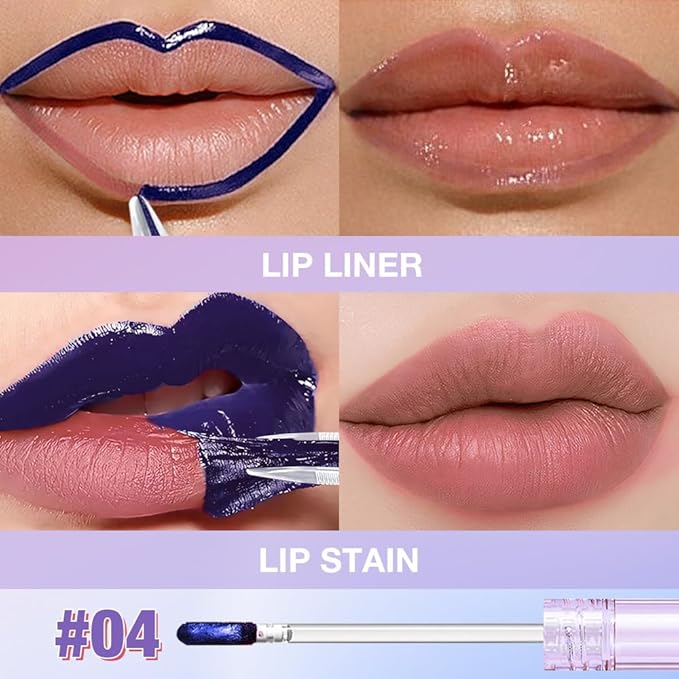 JUAAZIN Matte Lip Stain Peel Off Lip liner Tattoo, Fuchsia Liquid Lips Gloss Peel Off Masque, for Women Long Lasting Waterproof Lipstick Lip Tint Stain, Transfer-proof for All Skin Types 04#