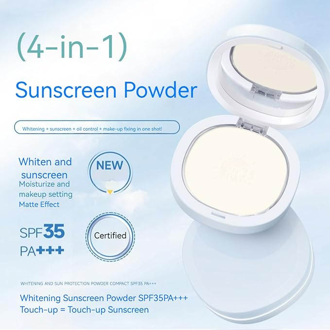 Sunscreen Compact Powder, Setting, Touch-up, Base Makeup, Sun Protection 4-in-1, SPF35 PA+++ with zinc oxide talc free Oil Control, Matte Finish, Longlasting Makeup Anti-dullness (Complexion, Normal)