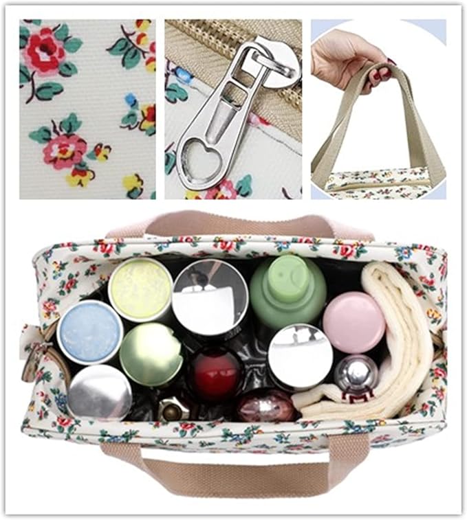 Hjkiopc Large Makeup Bag Toiletry Bag for Women Make Up Bag Cosmetic Bag Toiletries Bag Brush Bags for Traveling (Little Flower Beige)