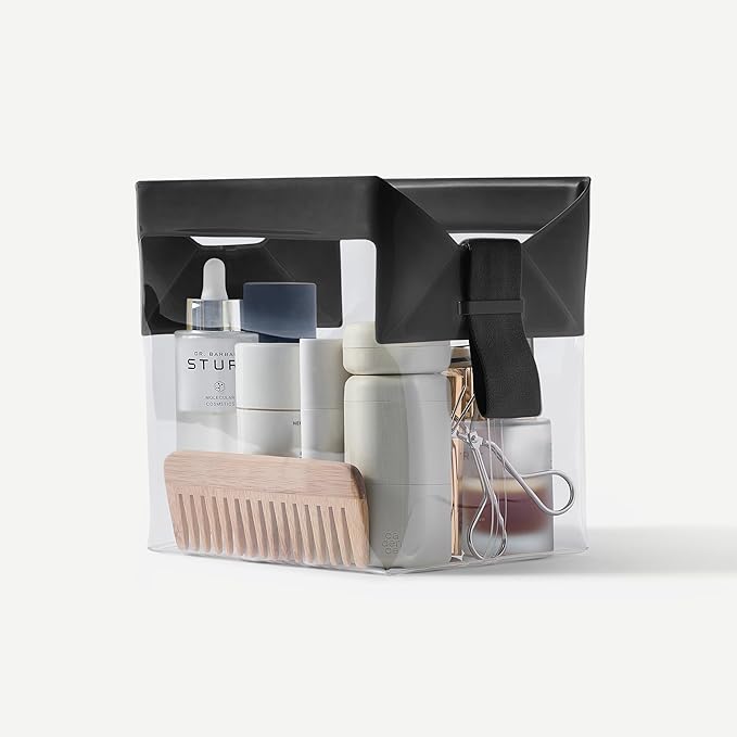 Cadence Parcel - Clear Kit with Magnetic Closure - Durable and Leak-Resistant Travel Toiletry Kit - Modular Design - Hygiene Bag for Travel Essentials - 2 Qt - Ink