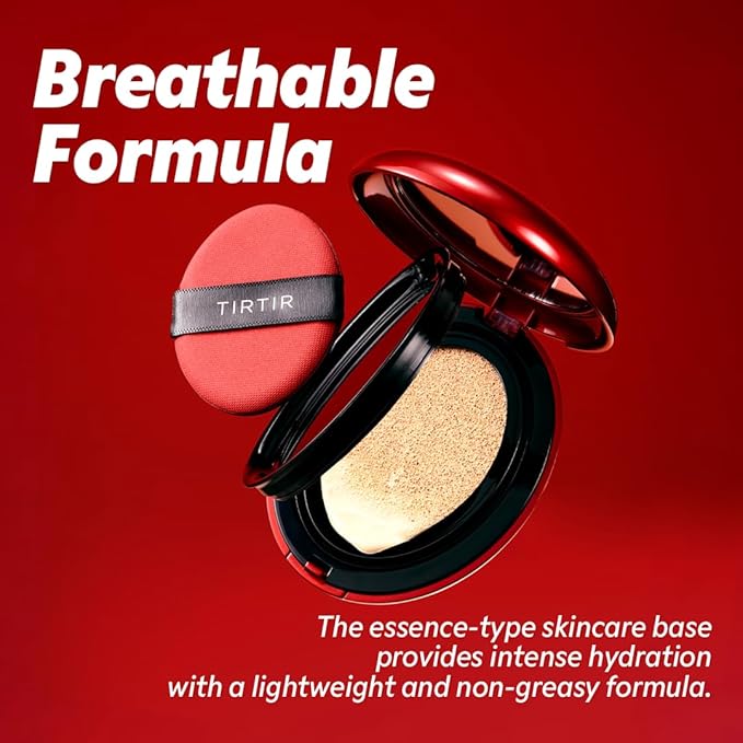 [*Mini Size*] TIRTIR Mask Fit Red Cushion Foundation | Full coverage, Weightless, Skin fit, Satin Glow Finish, Korean Makeup BB Foundation, beauty, Tattoo cover up, Buildable (#47N Ebony, 0.15 Fl Oz)