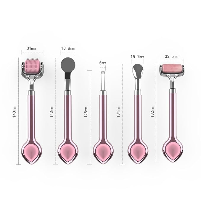 Natural Rose Quartz Facial Roller Set – Skincare Tools Kit with Gua Sha, Derma Roller & Exfoliating Wand – Cooling Face Massage for Refreshed Skin – Luxury Gift Box for Women