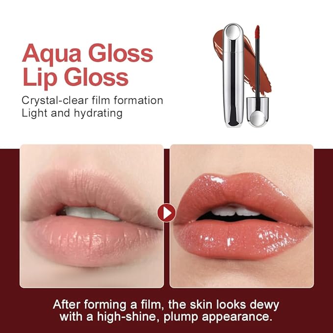 Houksouml Mirror Shine Lip Gloss, Hydrating Airy Lip Tint, Lightweight Water-Gloss Finish, Moisturizing Crystal Film Lip Glaze, Clear Non-Sticky, Juicy Hydration for Plump, Non-Drying Lips-605#