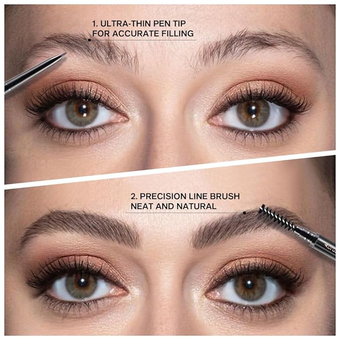 5 Pcs Dual-Sided Auto-rotate Ultra-Fine Tip Eye Brow Pencils Pack, Draws Tiny Precise Brow Makeup, Hairs, Defines, Fills Brows, Shapes, Contours, Combs, ‌1mm Pen Point (2*Black+2*Milk tea+Gray)