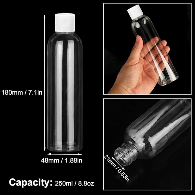 KUKLIPJIM 25 Pack 8 oz Plastic Bottles with White Top Caps, Clear Empty Bottles, Cosmetic Containers for Lotion and Shampoo, Cream, Travel-Friendly Bottles, BPA-Free for Liquids and Personal Care