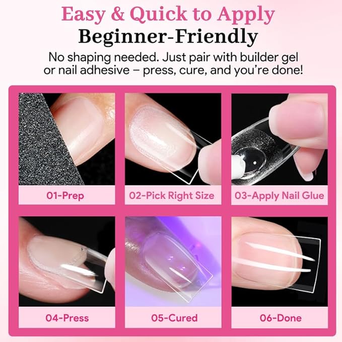 Qiek Extra Short Sharp Square Fake Nail Tips - 15 Sizes 240 PCS Clear French Half Matte Press On False Nail Tips Full Cover Gel Nail Tips Extensions Thick Long Lasting DIY Beginners & Salon Manicure