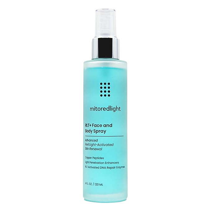 Mito Red Light - MitoAURA™: Red Light Therapy-Enhancing Face & Body Spray- Light-Activated Glow Spray with Copper Peptides & Blue Spirulina - Boost Radiance, Firmness & Skin Recovery - 4 FL OZ