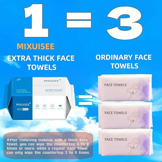 Disposable face towel. MIXUISEE thick and soft face towels. 100% cotton face cloths.facial towels 150% thickness.Remove makeup and cleansing.Suitable for sensitive skin. (Extra thick 150 pieces)