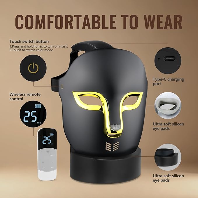 Red Light Therapy Mask for Face,4 Modes LED Face Mask Light Therapy,Acne Removal Wrinkles & Redness Anti-Aging,2000mAh Rechargeable,Wirless Remote,Infrared Photon Facial Mask for Travel Yoga