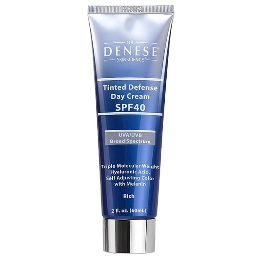 Dr. Denese Broad Spectrum SPF 40 Defense Day Cream 2 oz – Rich Tinted Moisturizer & Daily Sunscreen – Hydrating BB Cream with Antioxidants for Smooth Radiant Skin – Protection for All Skin Types