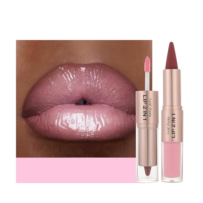 BAISEN DIARY 2-in-1 Double-Ended Matte Lip Liner & Lip Gloss Duo, Soft Baby Pink Ombre Lip Combo Pencil, Lip Liner and Lipstick Gloss Set for Defined & Fuller Looking Lips (#09 Soft Baby Pink Ombre)
