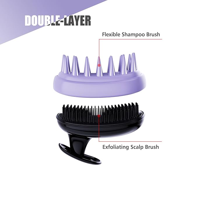 Rebex 2-in-1 Scalp Massager Shampoo Brush,Scalp Scrubber, Exfoliator Brush for Removing Dandruff & Hair Growth,Detangling Scrubber for Wet or Dry Hair (Black Purple)