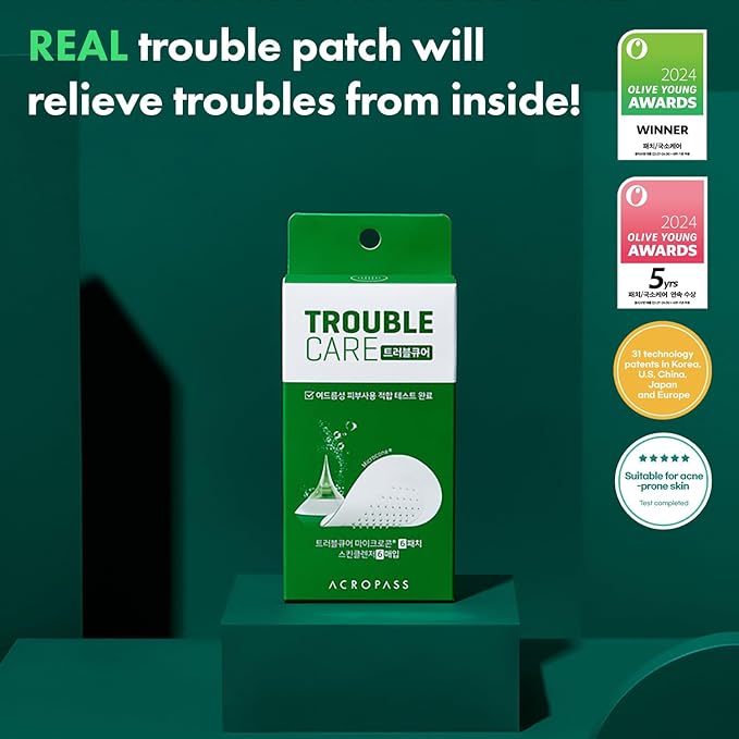 Acropass Trouble Care Microcone Acne Patch for Early Stage Pimple and Zits - Hydrocolloid, Niacimide Pimple Spot Treatment (Regular Size - 6count)