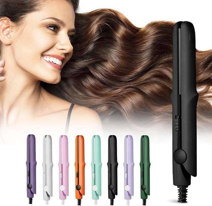 2 in 1 Mini Dual Purpose Curling Iron, 2026 New Portable Curling Wand & Flat Iron Hair Straightener, Mini Wave Hair Curling Iron Wand for Short and All Hair Types (Black)