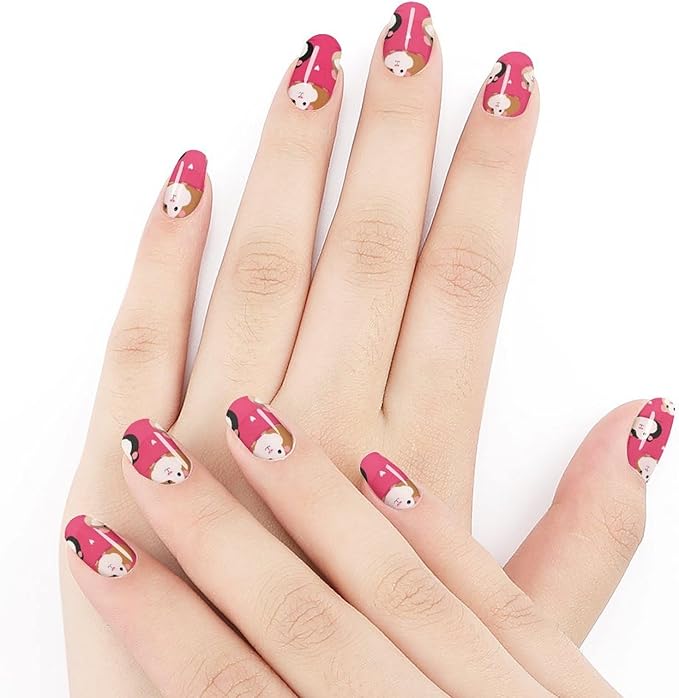 WUXEKZO Self Adhesive Nail Art Stickers DIY Nail Polish Strips for Fake Nails Design (Set of 5 Love Heart Guinea Pig Pet-1 Nails Sticker Nail Decals)