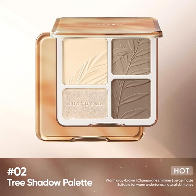 JUDYDOLL Highlight & Contour Palette, All-in-One Matte Highlighter Contour Compact, stocking stuffers, Blendable Face Makeup for Beginners, for Warm Skin Tone (New Version 02 Tree Shadow Palette)