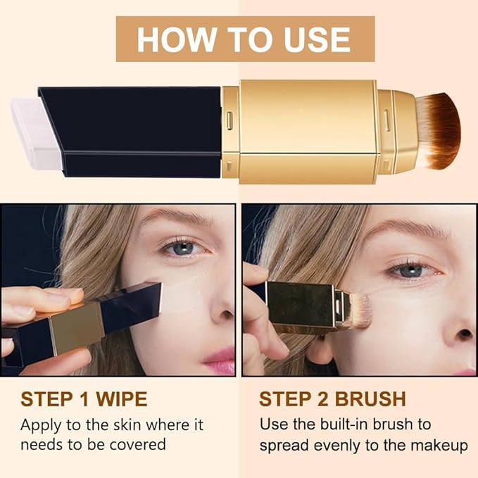 2 IN 1 Double Head Foundation Stick, Portable Makeup Color Changing Concealers, Hydrating Lightweight Foundation Stick with Brush