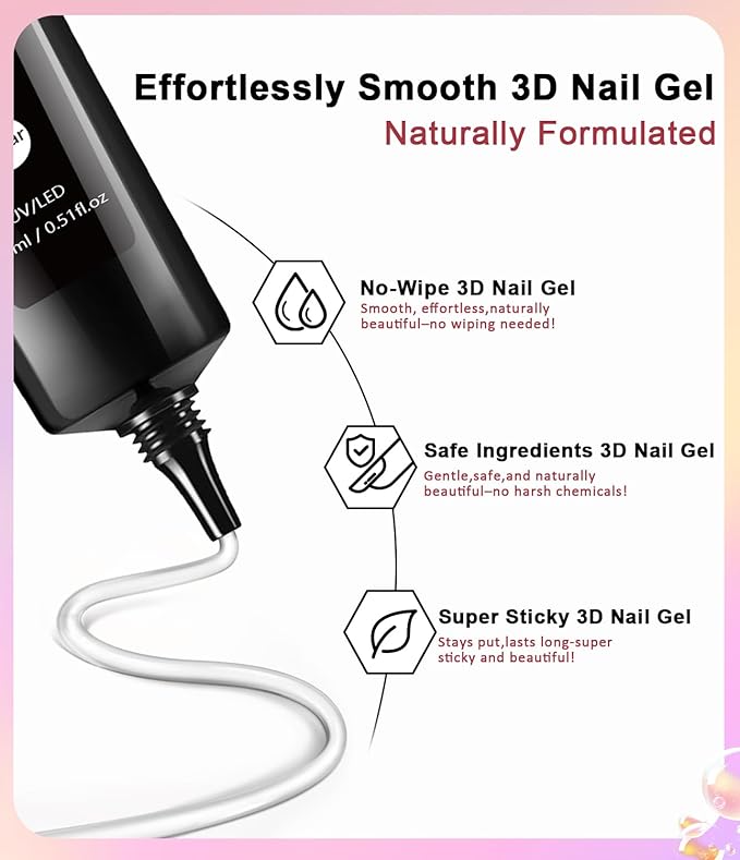 Chrome Nail Powder and 3D Nail Gel Kit BISHENGYF: 15g No Wipe 3D Sculpting Gel Aurora White Pearl Silver Gold Chrome Nail Powder with Clear 3D Carving Nail Molding Glue Set for Nail Art Decoration