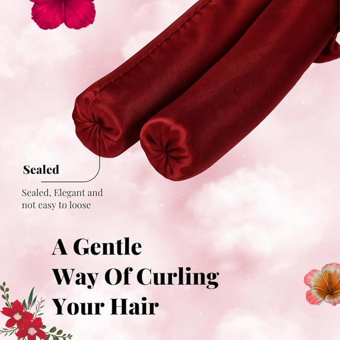 PURELYNE Heatless Hair Curler | 5PC No Heat Curling Rod Headband | With Satin Bonnet, Curler, 2 Scrunchies & Claw Clip Set | Curl Kit for Women & Girls (Wine Red, Medium)
