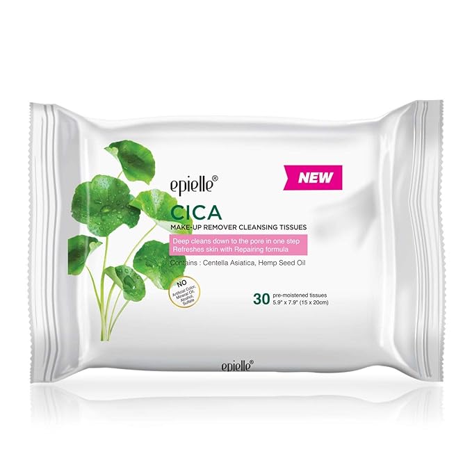 Epielle Makeup Remover Wipes, Remove Dirt, Oil, Waterproof Mascara, Gentle Daily Facial Cleanser Towelettes with Witch Hazel, Cica & Green Tea, Stocking Stuffers, 30 Count (Pack of 6)