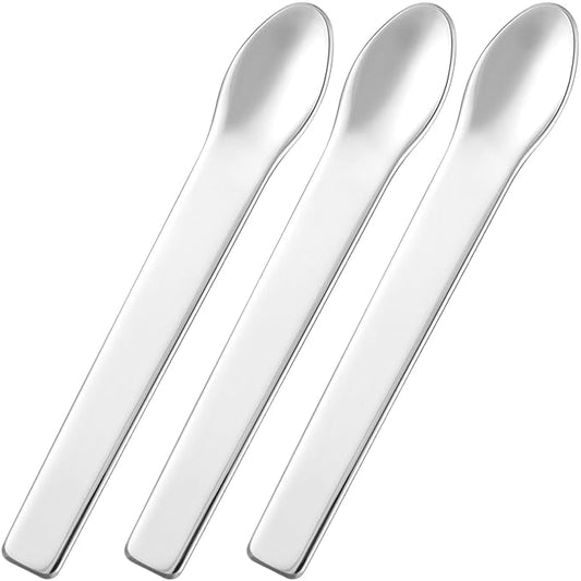 Pndeyo 3pcs Mini Metal Makeup Spatula, Reusable Cosmetic Cream Spatulas Spoon, Skincare Scoop Applicator Facial Massage Beauty Tools for Mixing and Sampling Face Eye Cream- Silver
