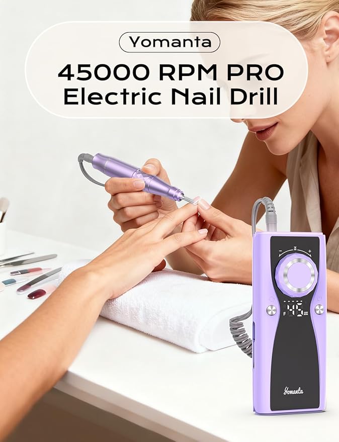 Electric Nail Drill Professional Kit: 45,000 RPM USB Rechargeable Efile Nail Drill Nail File with 12 Bits for Polishing Gel/Acrylic Nails- Portable Manicure Tool Set for Salon/Home-Light Purple