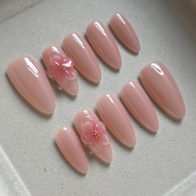 MAGLFELL Women Press On Nails - Medium Almond False Nails 10Pcs Luxury Handmade 3D Painting Art ABS Acrylic Artificial Fingernails (Size M)