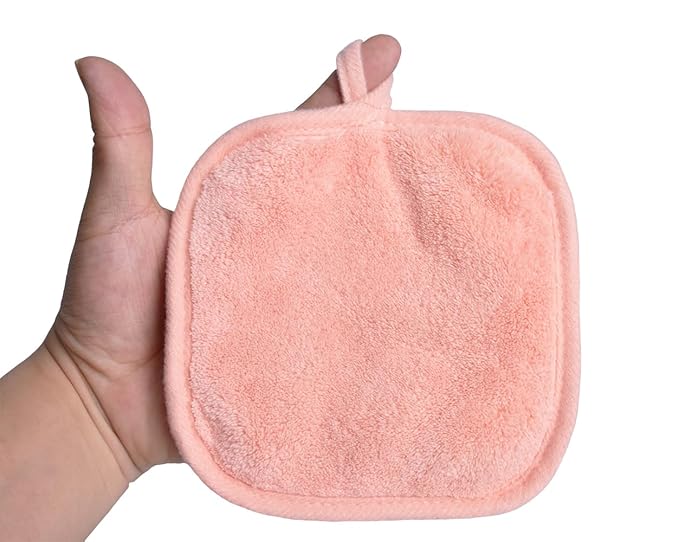 BloomSesame Makeup Remover Cloths for Face, Eye, Lips - Reusable Makeup Remover Pads Soft Microfiber Facial Cleansing Cloths 5 x 5 inch 12 Pack (Coral)