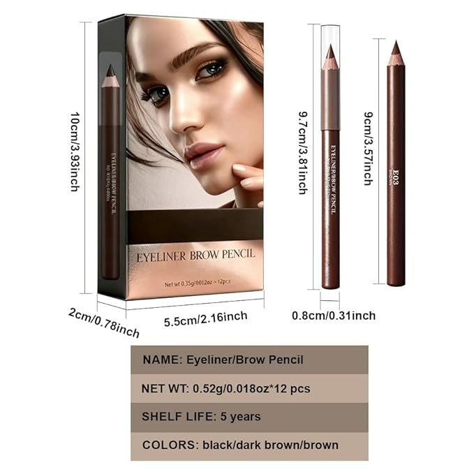 Eyebrow Pencils for Women, 12Pcs Hard-Core Wooden Eye Brow Eye Liner Pencils for Beginner Makeup, Black Coffee Brown Colors, Waterproof & Sweat-Proof (Brown-12 Pcs-E03)