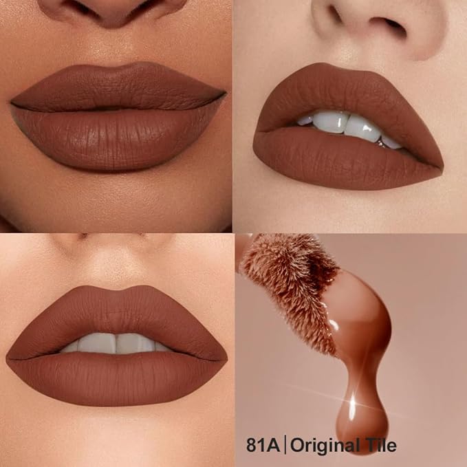 Matte Velvet Lip Stain, Long-Lasting Lip Tint, Waterproof Non-Sticky Lip Color, Transfer-Proof Smudge-Proof Lip Stain, Cloud-Like Soft Blurring Texture with Misty Velvet Finish, Mocha Brown-82A