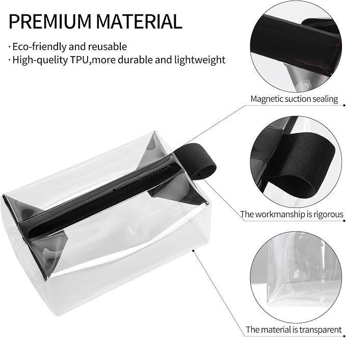 Clear Travel Toiletry Bag with Magnetic Closure, Makeup Bag for Women and Men, Cosmetic Bag for Travel (Black)