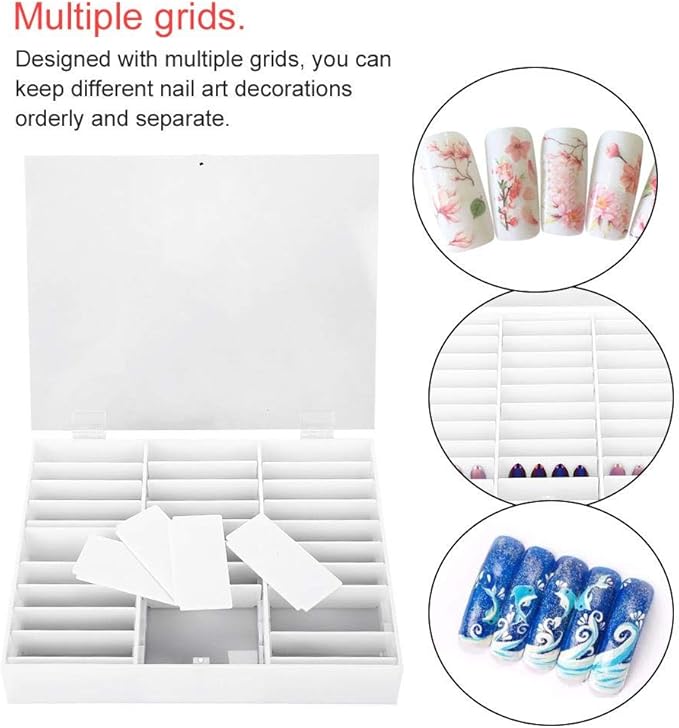 Semme Fake Nail Organizer,Nail Storage Box, Display Box Nail Art Decoration Container Empty Nail Tips Storage Box Fake Nail Display Case(White)
