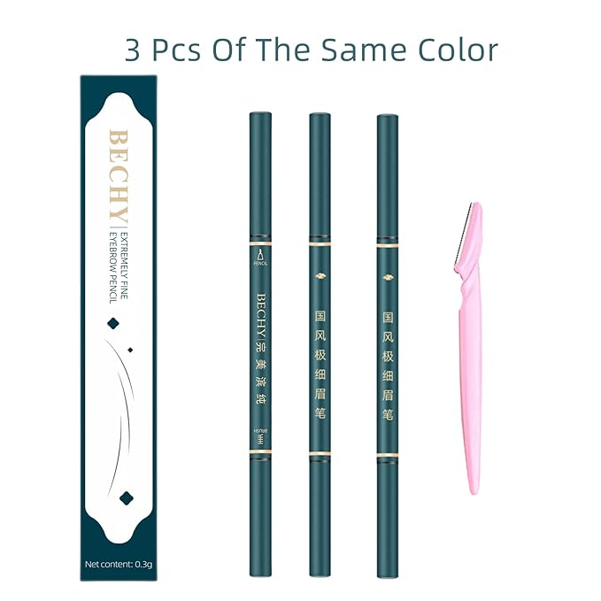 Thin Eyebrow Pencil,3 Pcs Waterproof brown eyebrow pencil with Spoolie Brush, Longwearing for Perfect Brows, Professional, Precision, Defines,Mechanical Pencil,Eye Brow Pencils for Women Brown BECHY