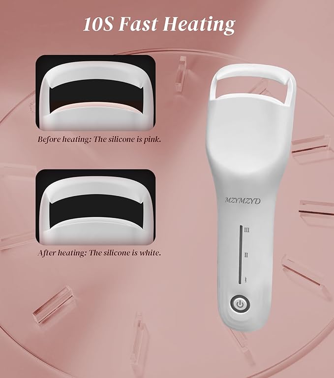 MZYMZYD Heated Eyelash Curler, Eyelash Curlers with 3 Temp Settings, 10S Quick Heat-Up, 24H Long-Lasting Natural Curl, Type-C Recharge, Mini Electric Eyelash Curler for Women - White
